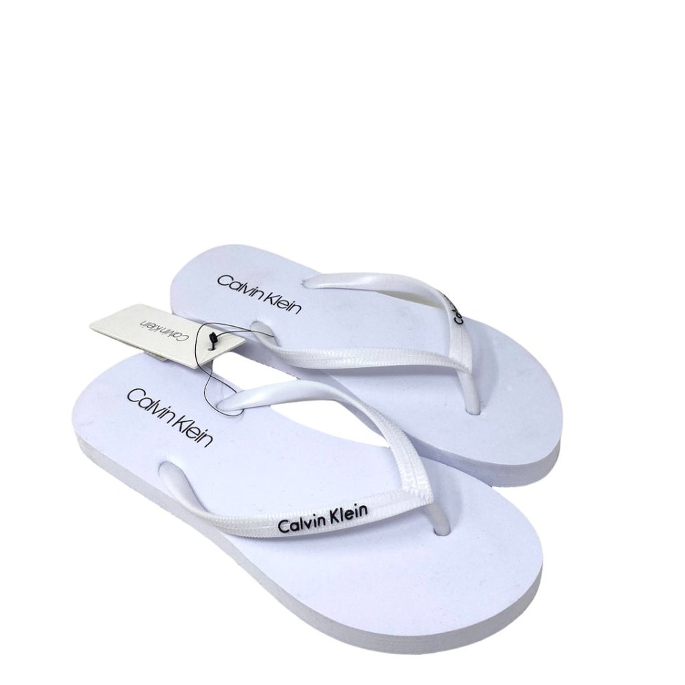 Calvin Klein Womens KCDAWNI-Z Dawni Flip Flop Smooth Footbed Sandal WHITE Rubber - Picture 6 of 9